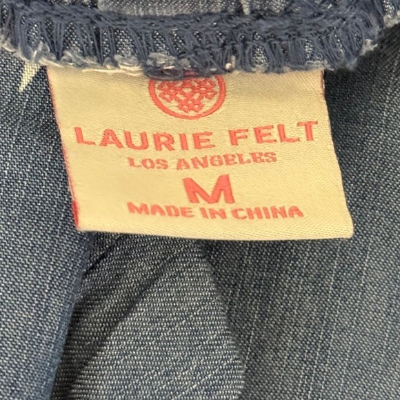 New Laurie Felt Pants Women M Blue Wide Leg Cropped Stars Drawstring Lyocell - Picture 7 of 13